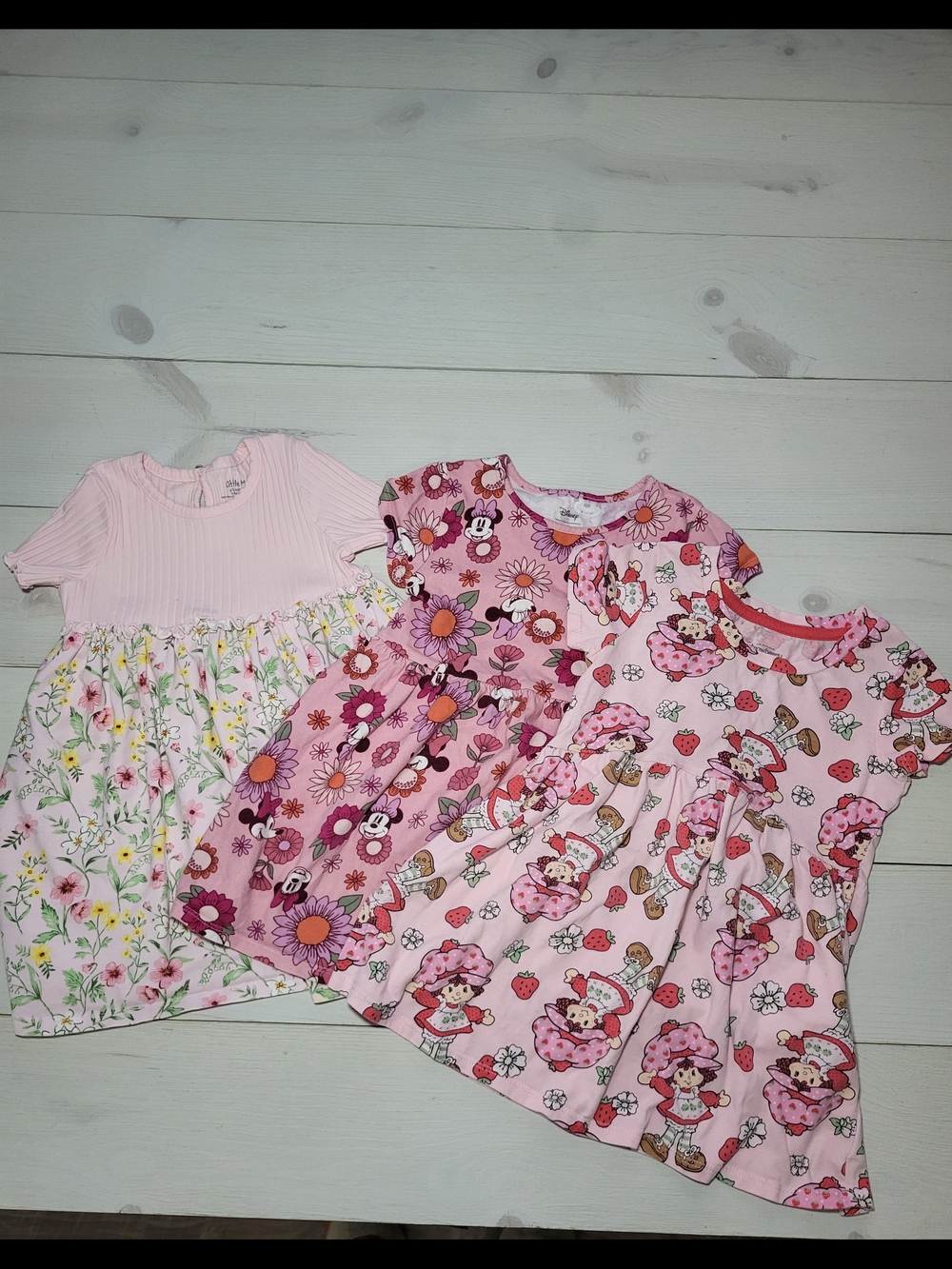 Girl's Set Of Dresses Strawberry Shortcake Floral & Minnie Mouse Spring Summer.